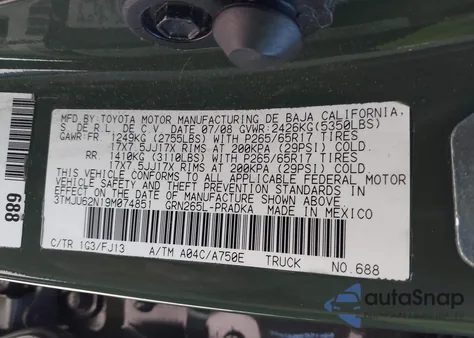 2009 Toyota Tacoma Prerunner V6 from USA, damaged, VIN 3TMJU62N19M074851